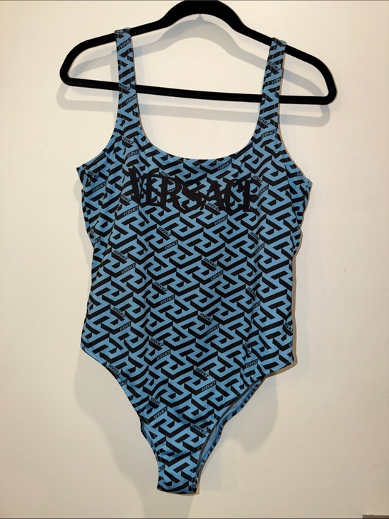 Versace Other - Versace Blue & Black Logo Greca One Piece Swimsuit,